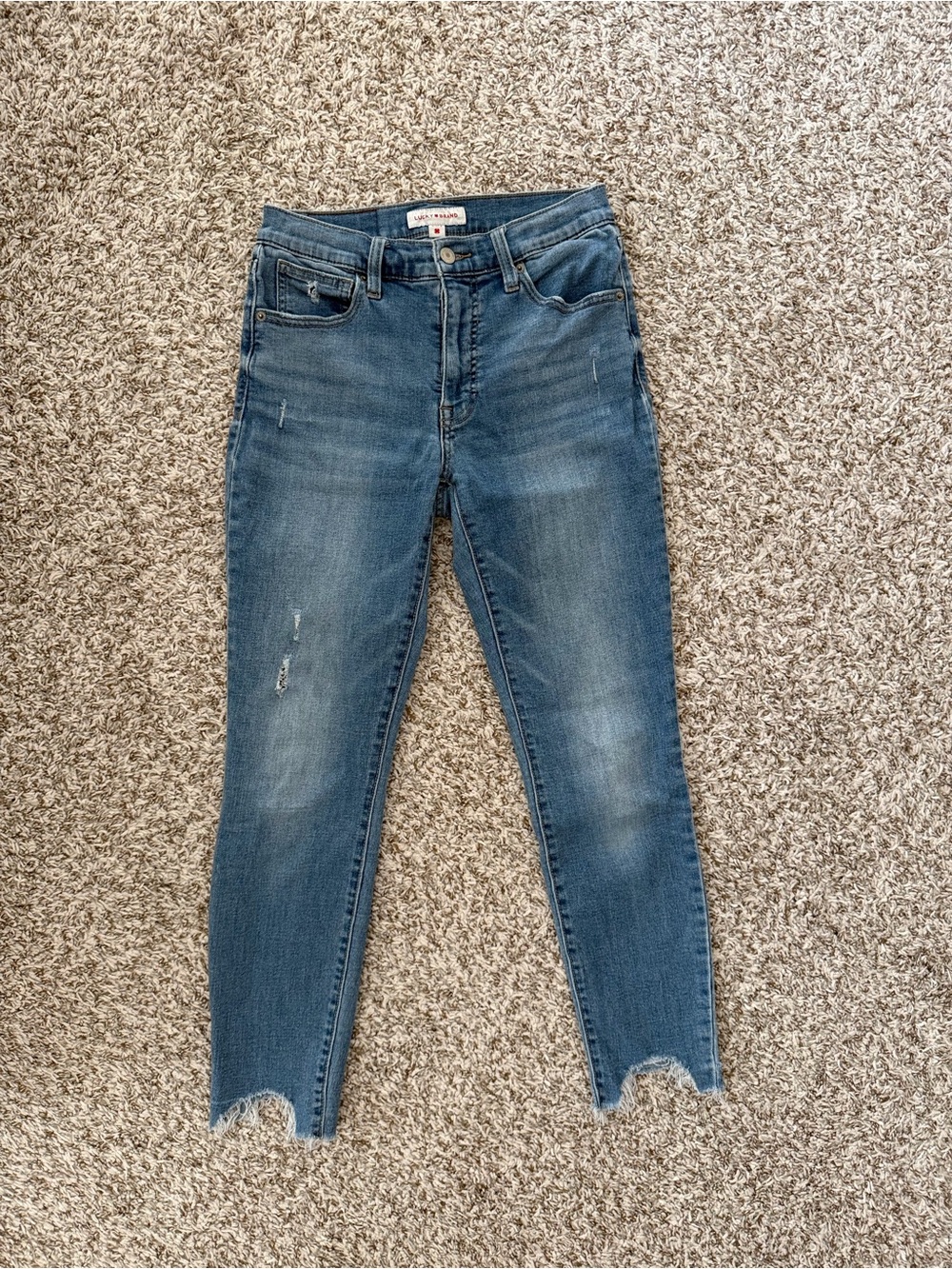 Lucky Brand Mid Blue High-Rise Skinny Jeans with Raw Notch Hem